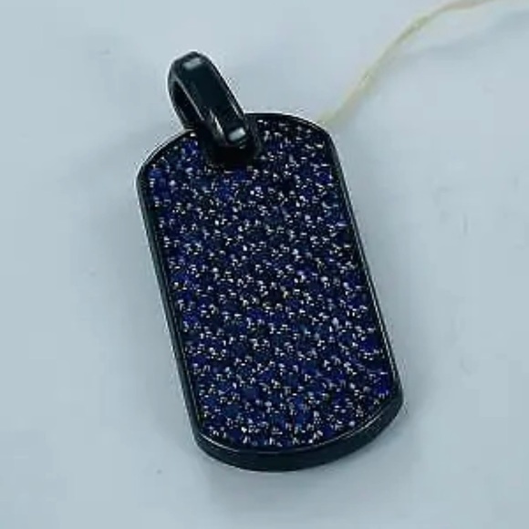 David Yurman PAVÈ Blue Sapphire Black Titanium Steel Silver Dog Tag. - Picture 13 of 15